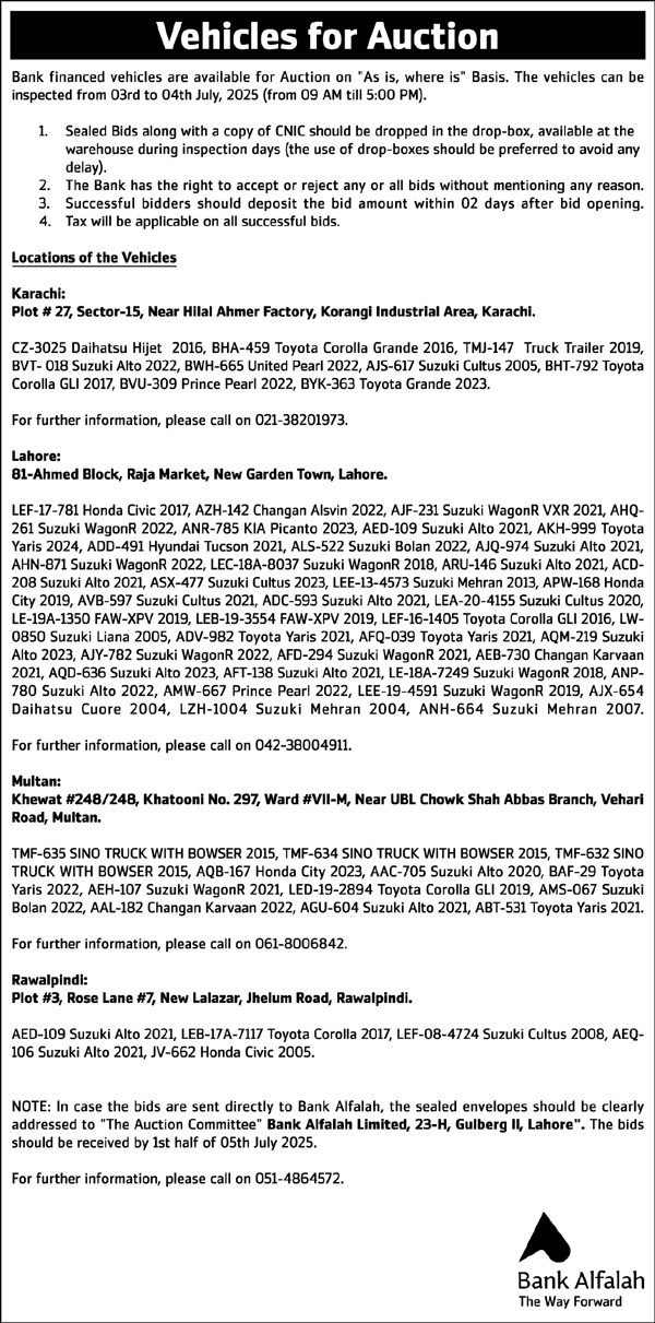 Bank Alfalah Islamabad Tender Notice